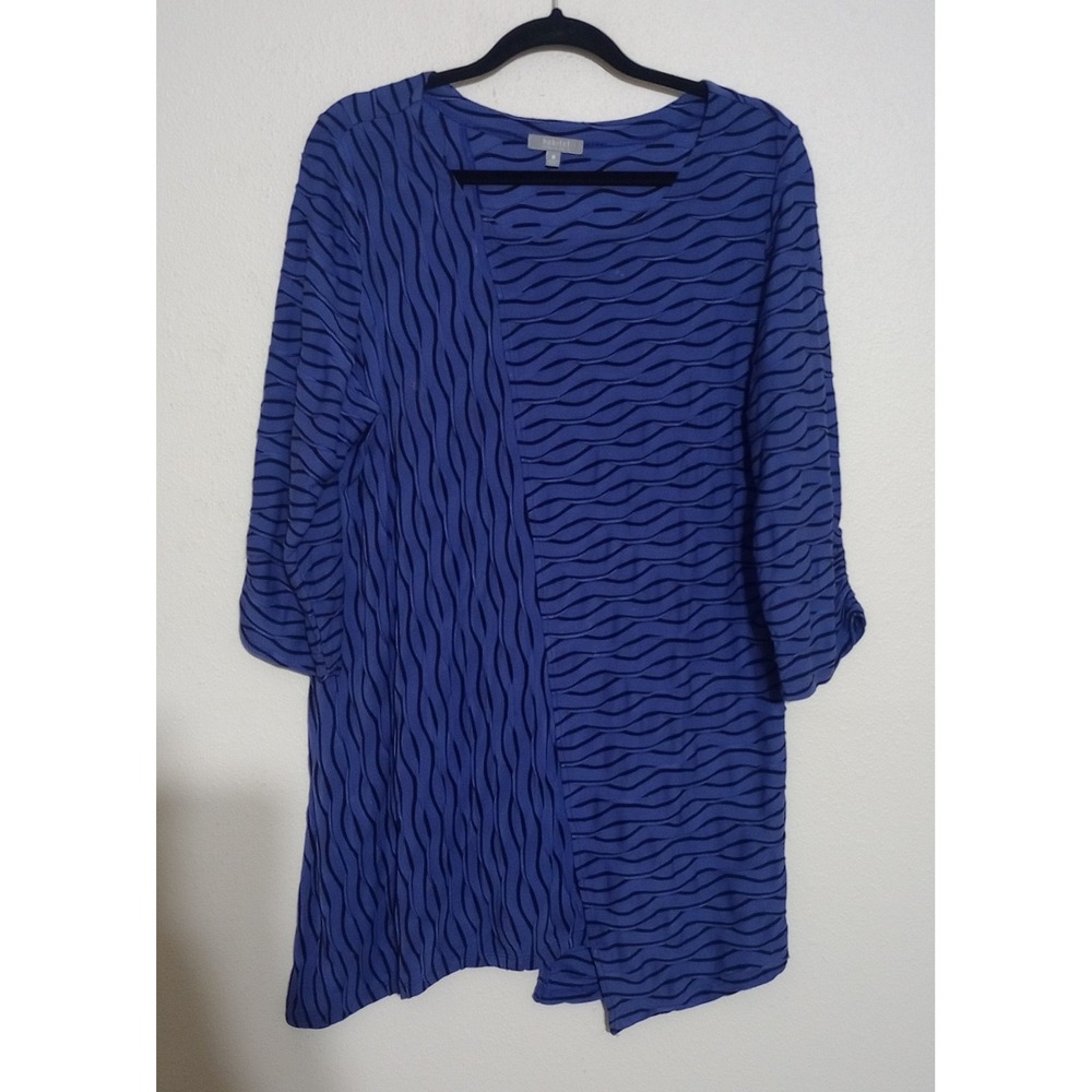 Habitat Clothes To Live In Blue Black Wavy Stripe Tiered Tunic Top 3/4 Sleeve M